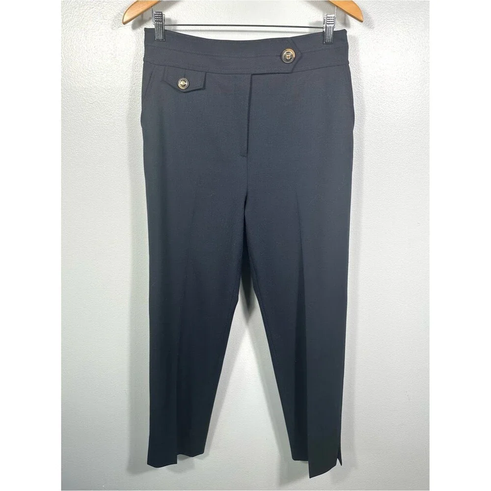 Veronica Beard Renzo Navy Blue Trouser Pants Creast Button Trouser Pants Size 10